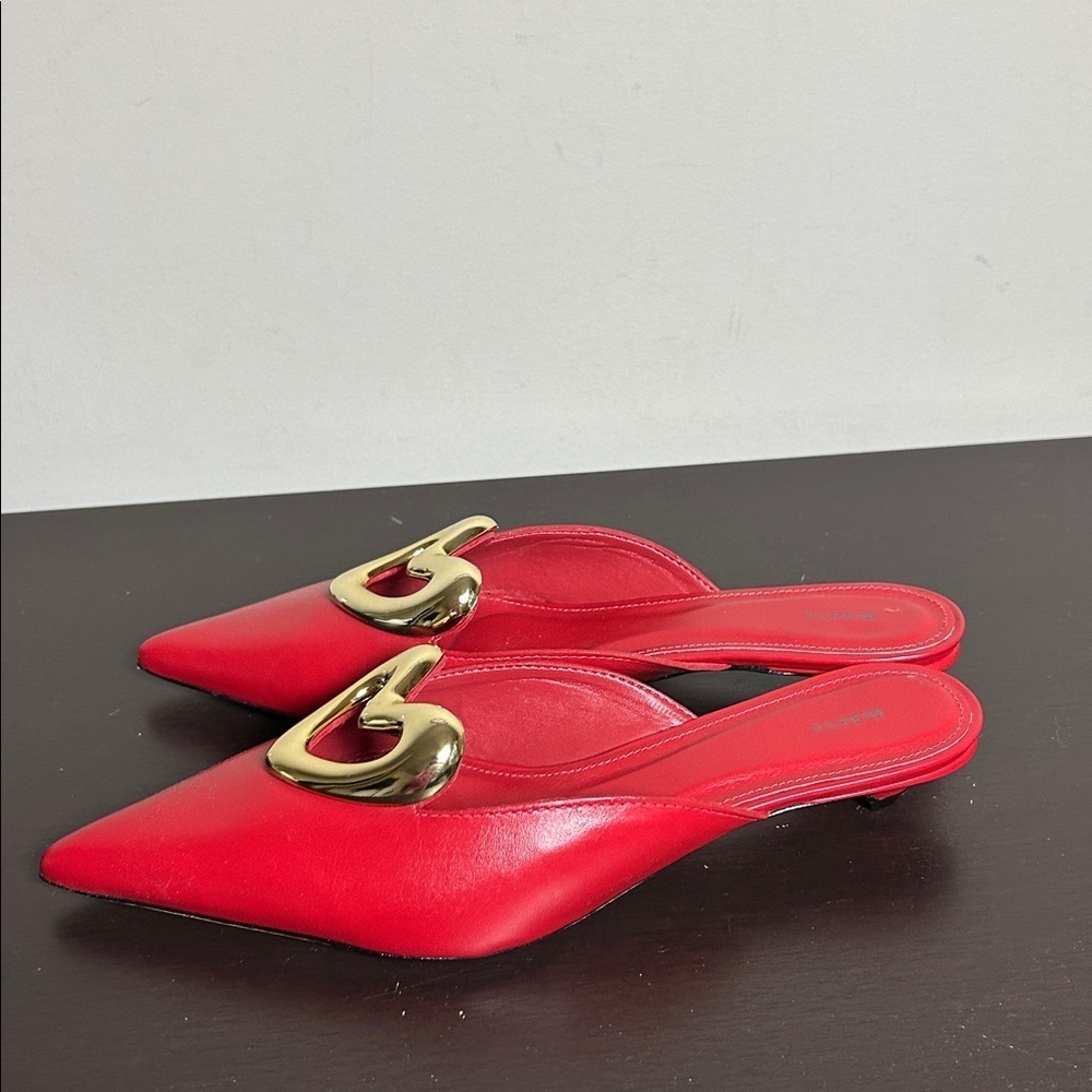 Maeve Heart Mule Heels Red Leather Slip On Kitten Heel Love Sz 38 US 7-7.5 NEW - Picture 9 of 11